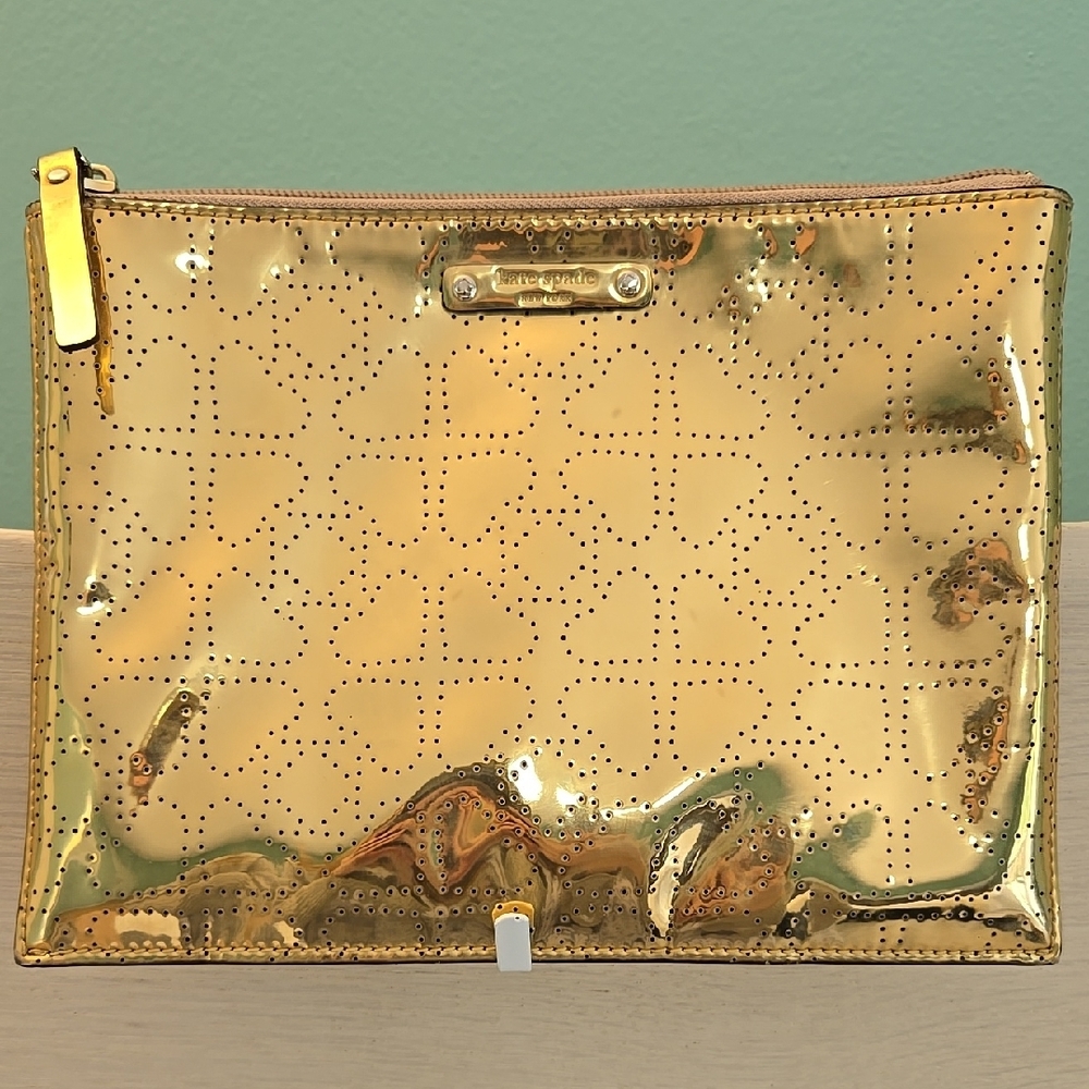 Kate Spade Gold Quilted Clutch with Glossy Finish
